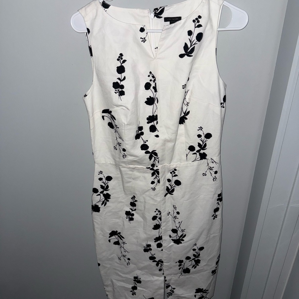 Ann Taylor Black and Cream Floral Midi Dress